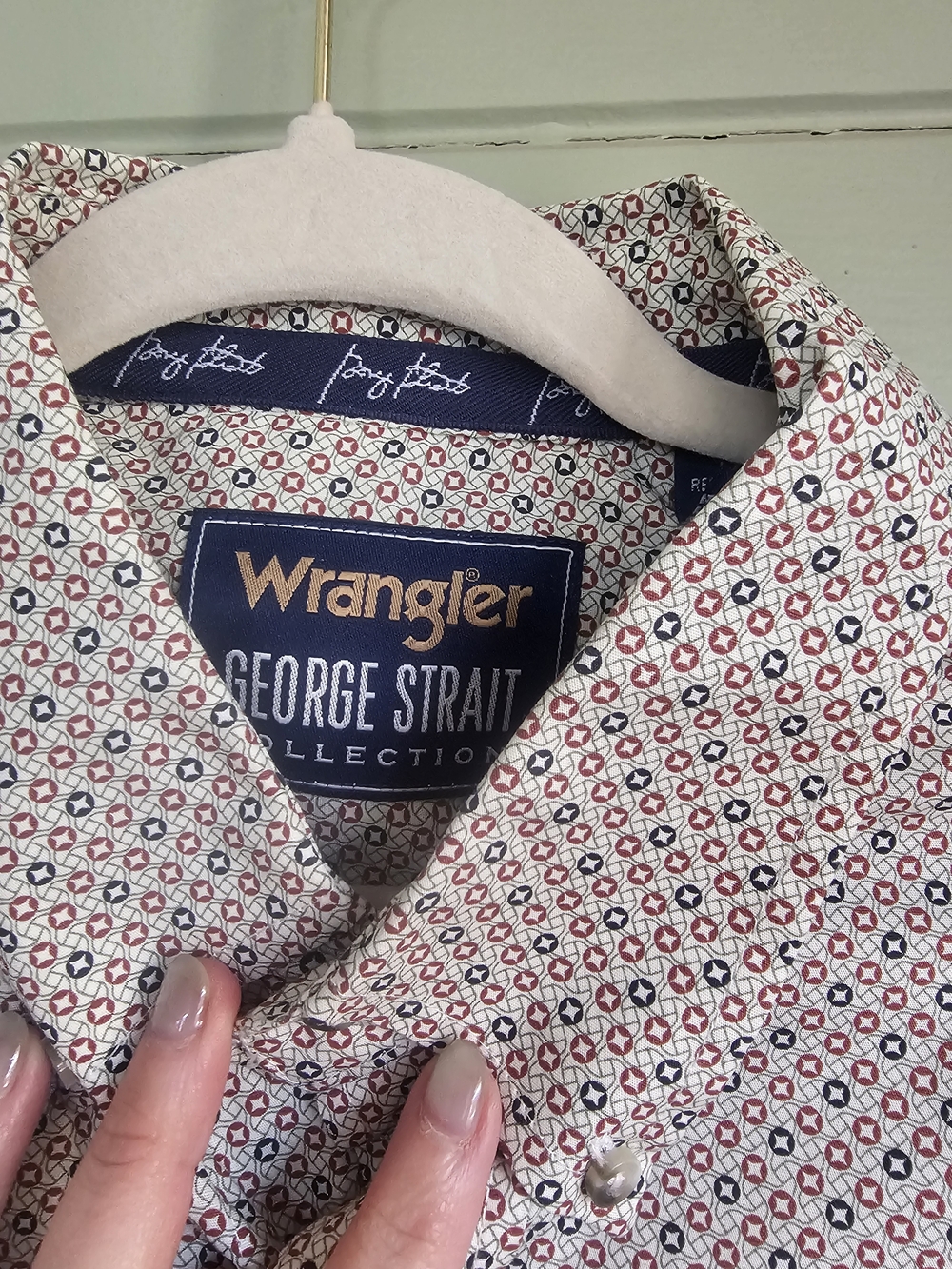 Wrangler George Strait Men's Red & Navy Printed Button-Down Pearl Snap Shirt